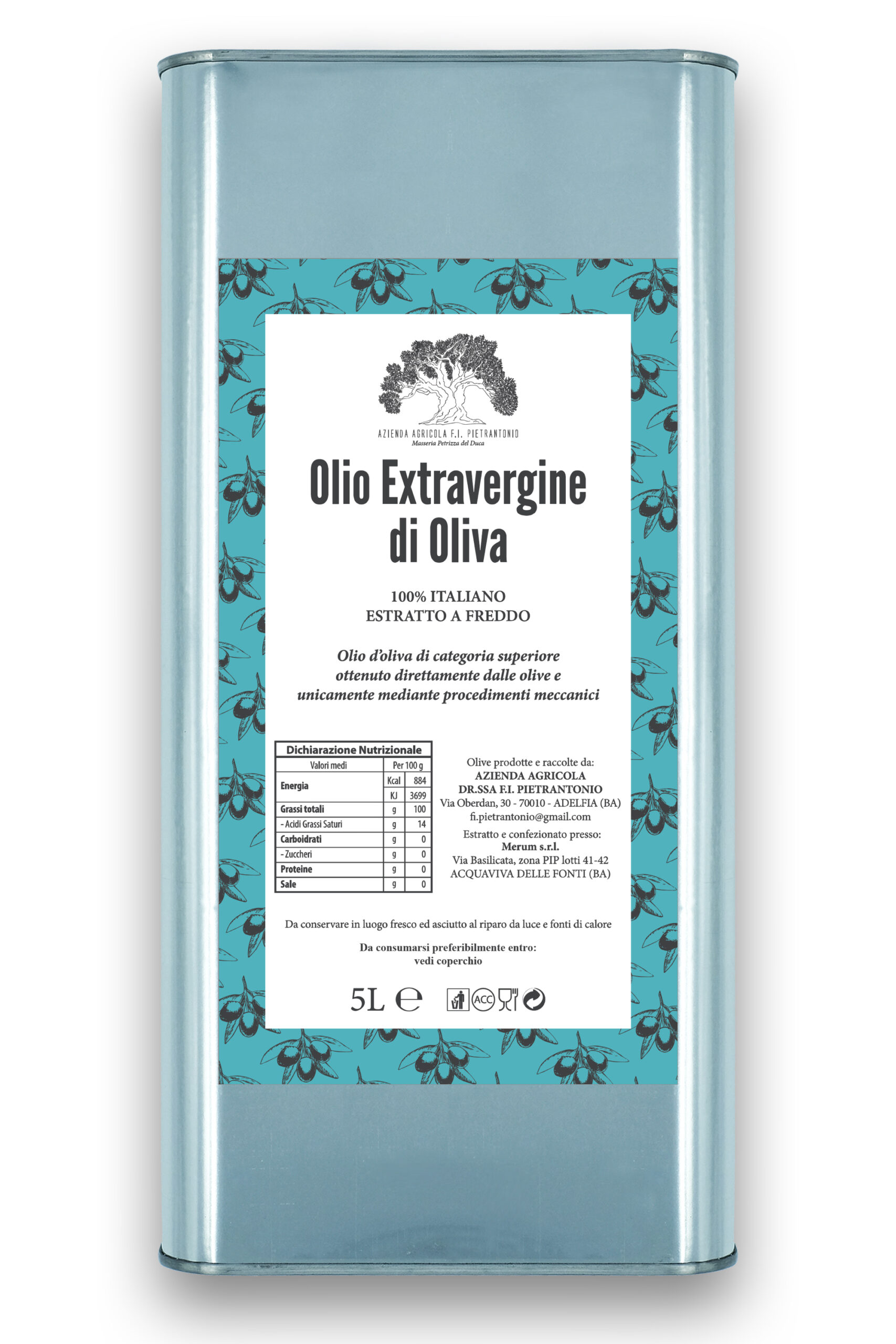 Lattina da 5 litri di olio extravergine d’oliva 100% italiano CONVENZIONALE – estratto a freddo