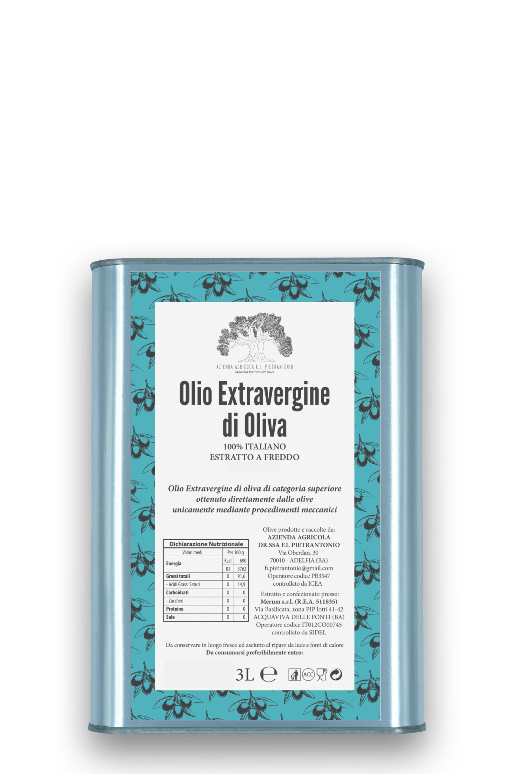 Box di 4 lattine da 3 litri di olio extravergine d’oliva 100% italiano CONVENZIONALE – estratto a freddo